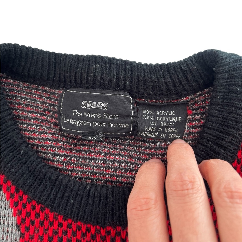 Vintage 80s Sears abstract acrylic crewneck sweater red black gray - Picture 14 of 15